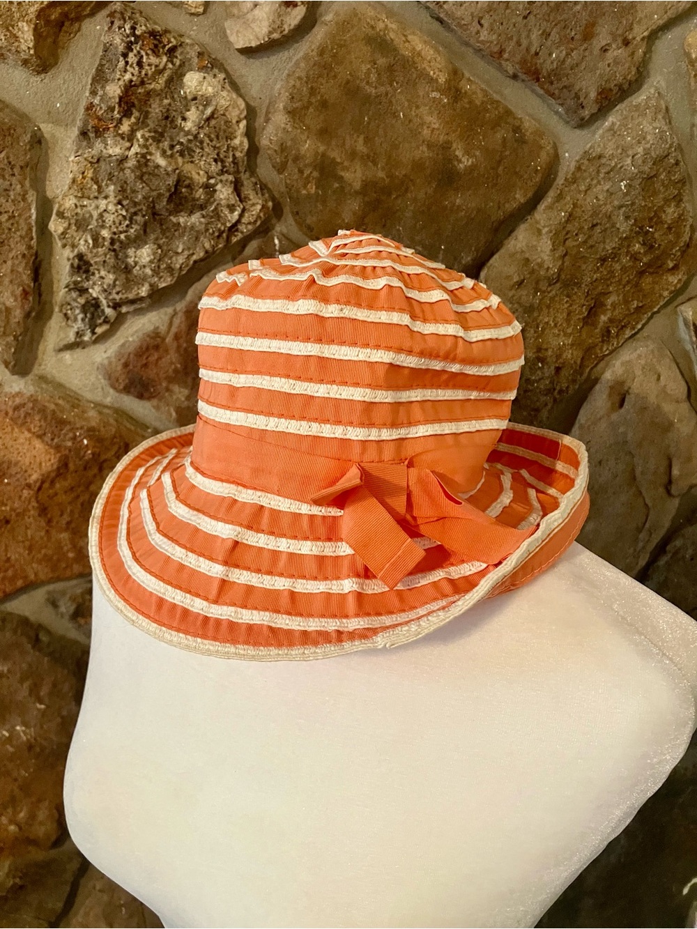 Capelli of New York Orange and Cream Striped Sun Hat